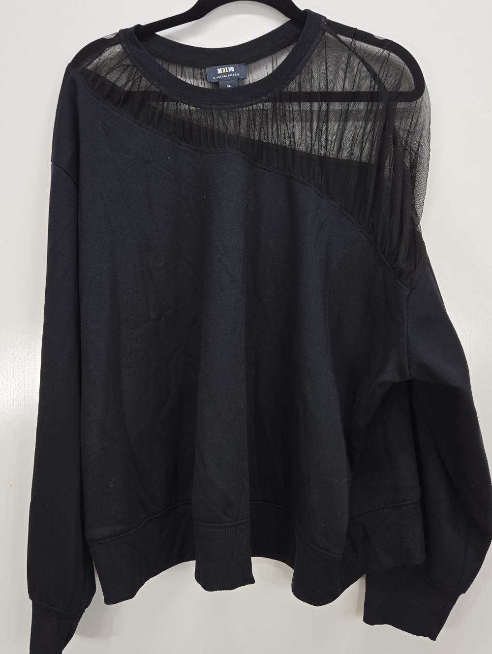 Anthropologie Maeve 2X Sheer-Shoulder Pullover Knit Top Black Goth Evening Chic - Picture 3 of 10